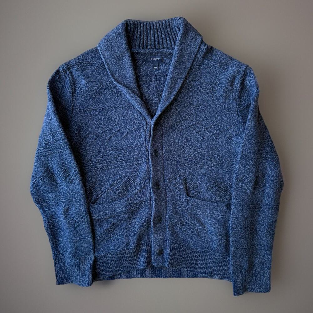 J Crew Cardigan Medium Blue Cotton Sweater V Neck Minimalist New York